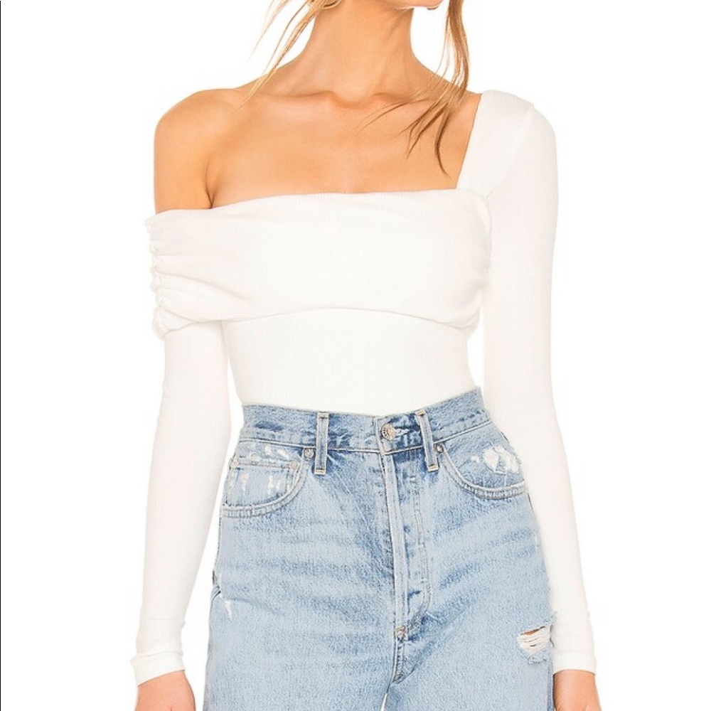 Body Suit, white, one shoulder, double lined